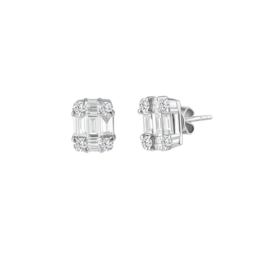 Illusion Emerald Cut Diamond Studs