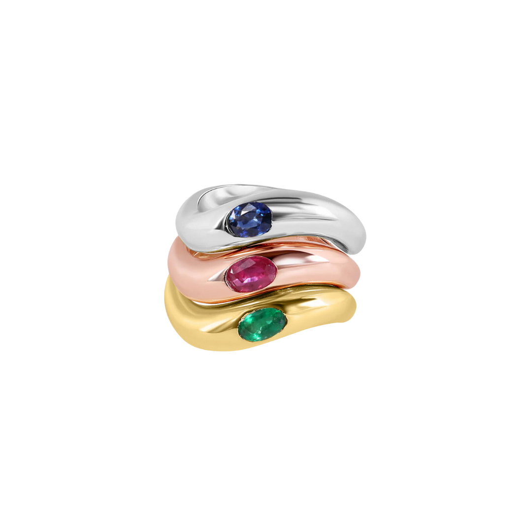 Curved Gemstone Tri-Stacking Ring