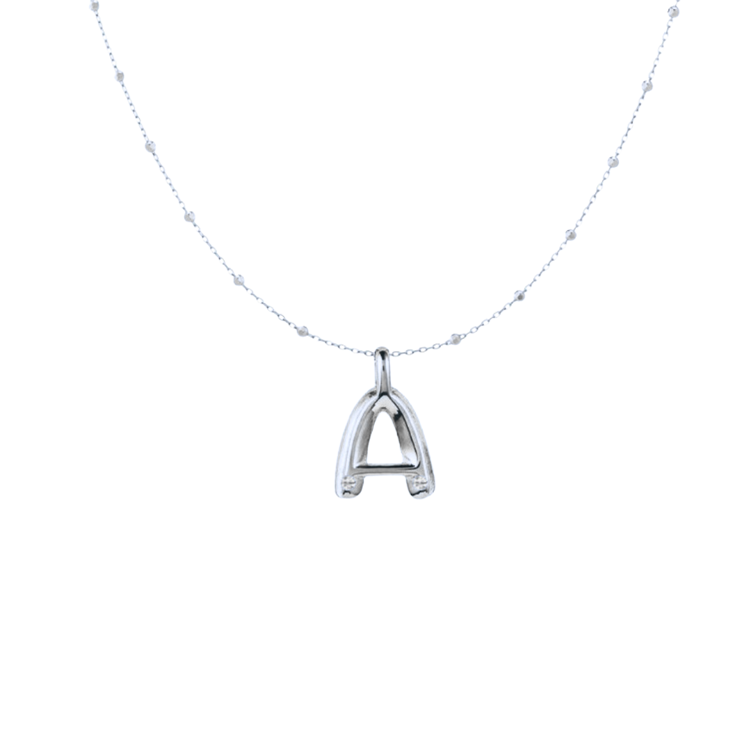 Bubble Diamond Initial Necklace - Small / White Gold