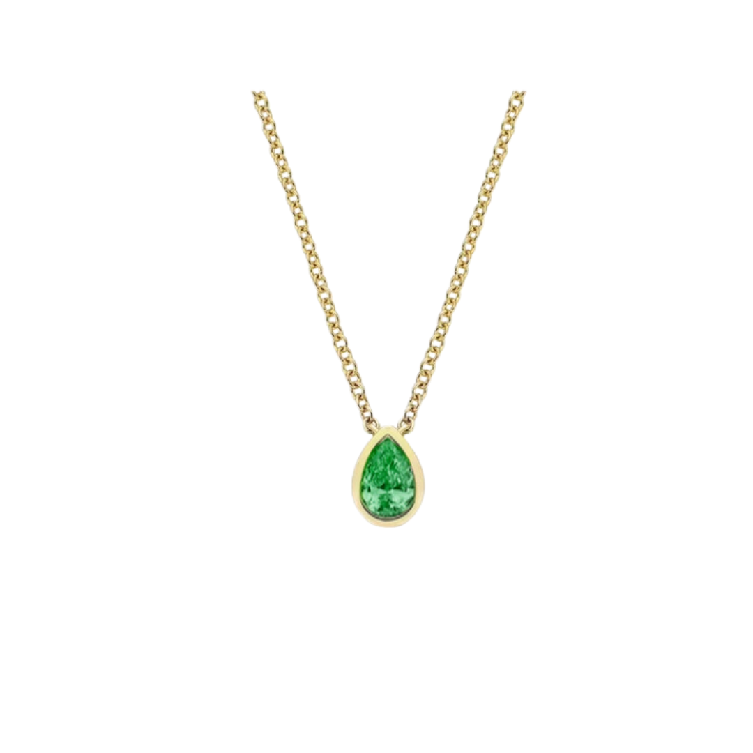 Gemstone Bezel Set Pear Necklace