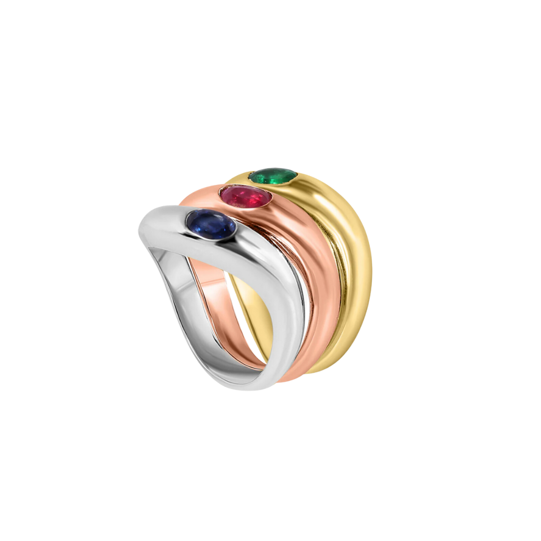 Curved Gemstone Tri-Stacking Ring