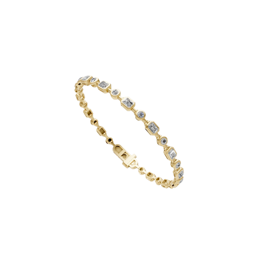 Emerald and Round Diamond Bezel Tennis Bracelet