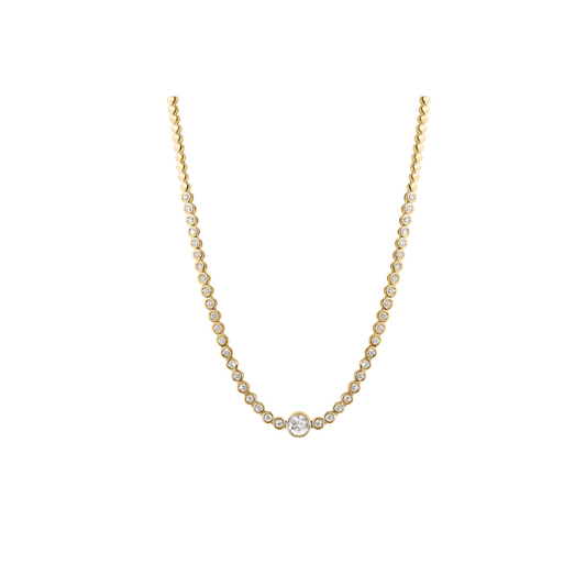 Center Diamond Half Bezel Tennis Necklace