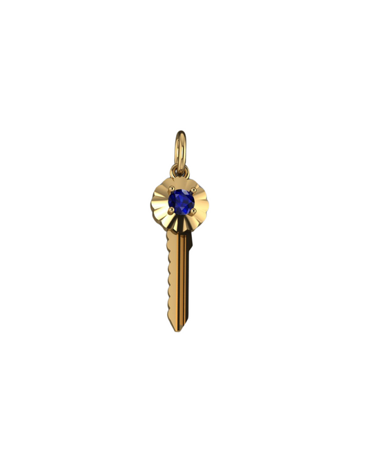 Blue Sapphire Scalloped Key Pendant