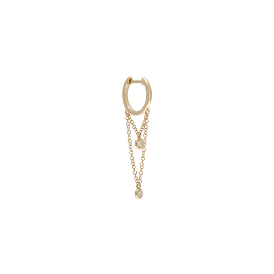 Double Diamond Bezel Chain Huggies