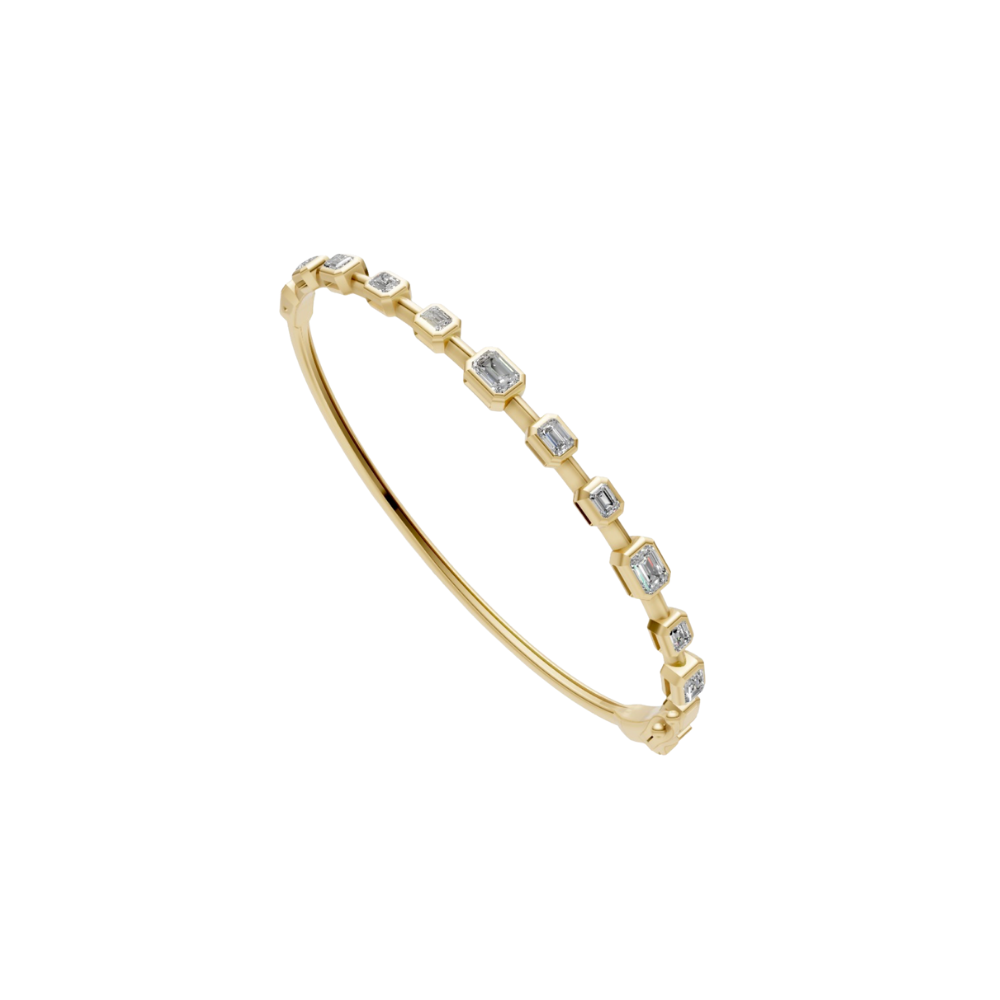 Bezel Emerald-Cut Diamond Bangle