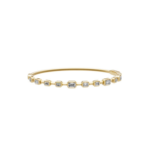 Bezel Emerald-Cut Diamond Bangle