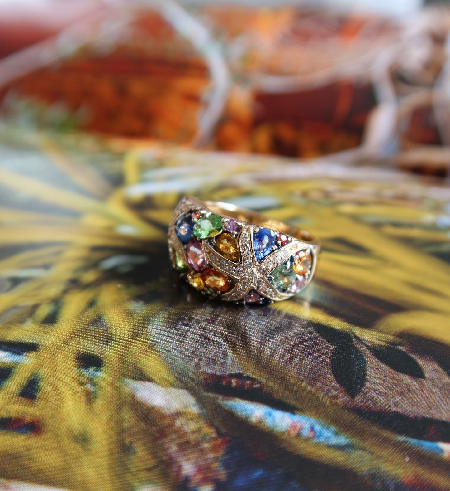 Vintage Rainbow Gemstone Starfish Cocktail Ring