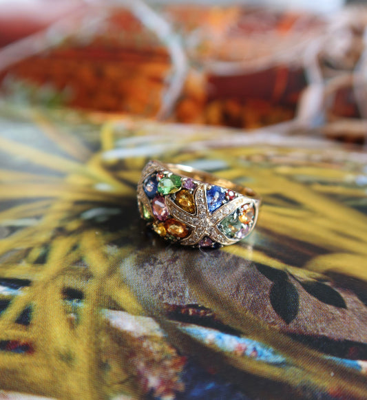 Vintage Rainbow Gemstone Starfish Cocktail Ring