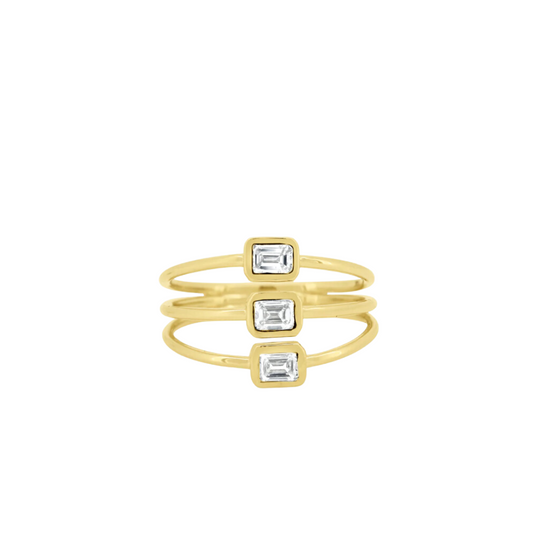 Emerald Bezel Diamond Triple Stacking Ring