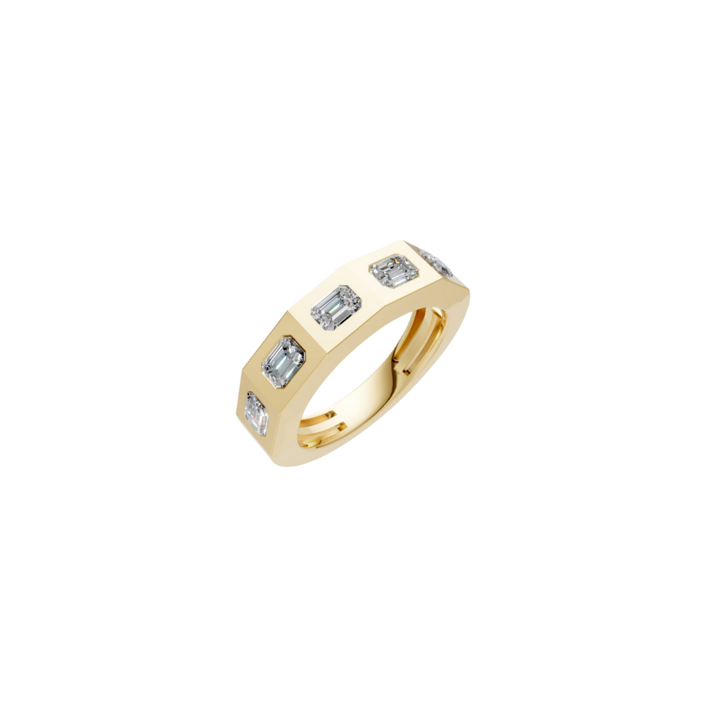 Squared Bezel Emerald-Cut Diamond Ring