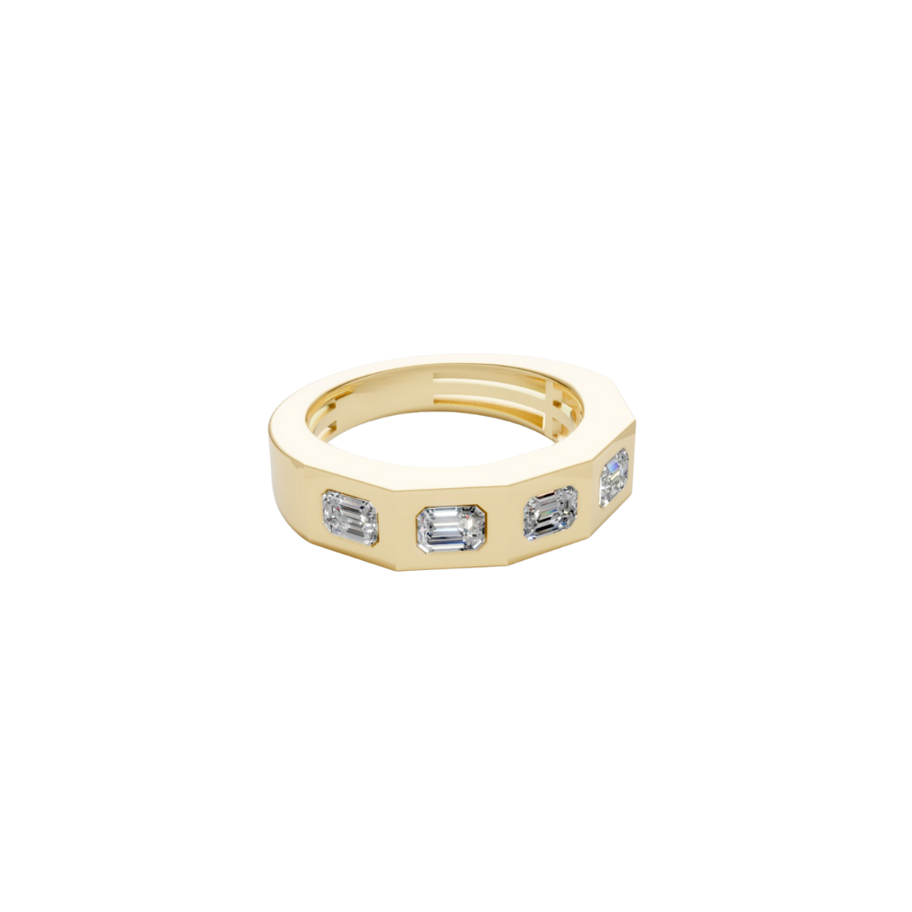 Squared Bezel Emerald-Cut Diamond Ring