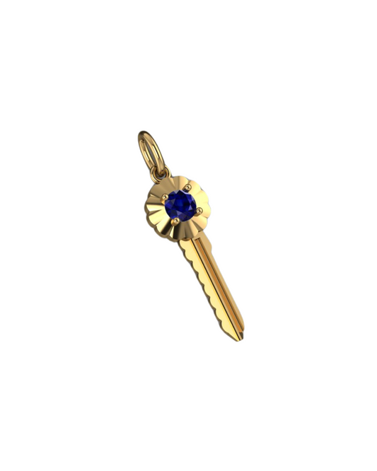 Blue Sapphire Scalloped Key Pendant