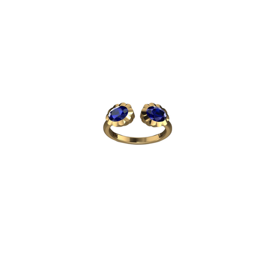 Oval Blue Sapphire Scalloped Cuff Ring