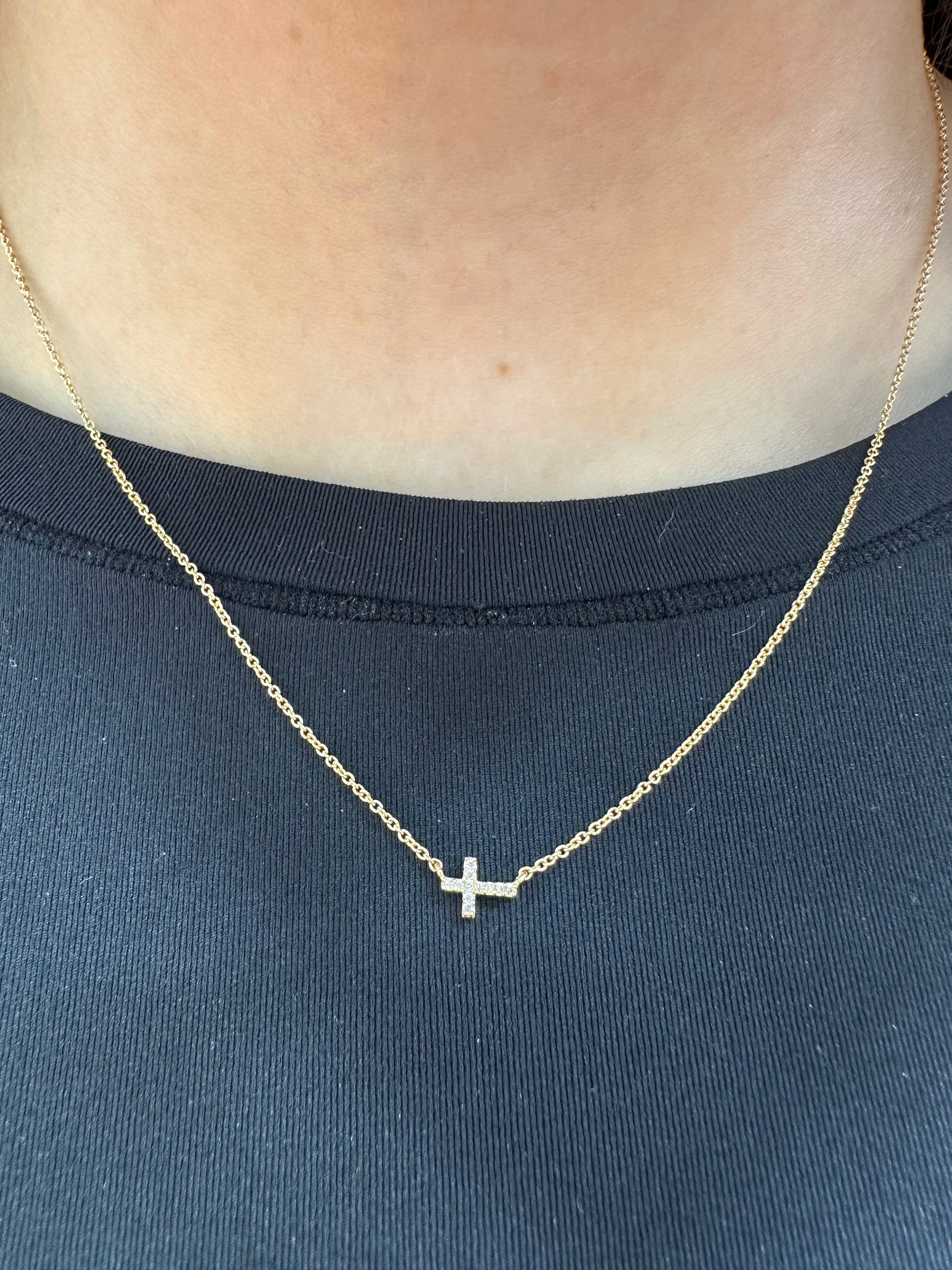 18K Mini Diamond Cross Necklace – Henri Noël