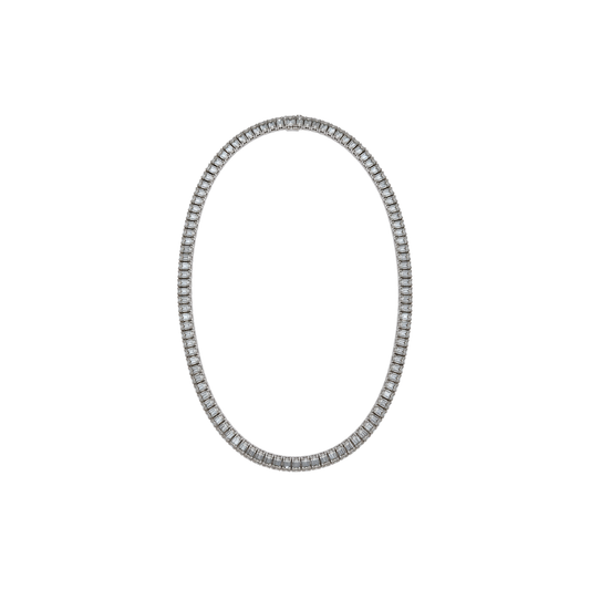 18k White Gold Emerald Cut Diamond Tennis Necklace