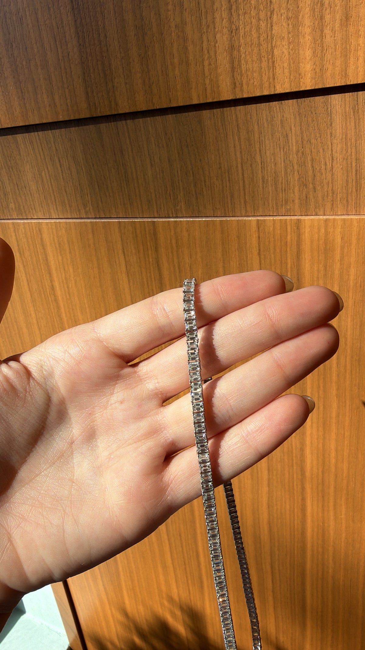 18k White Gold Emerald Cut Diamond Tennis Necklace