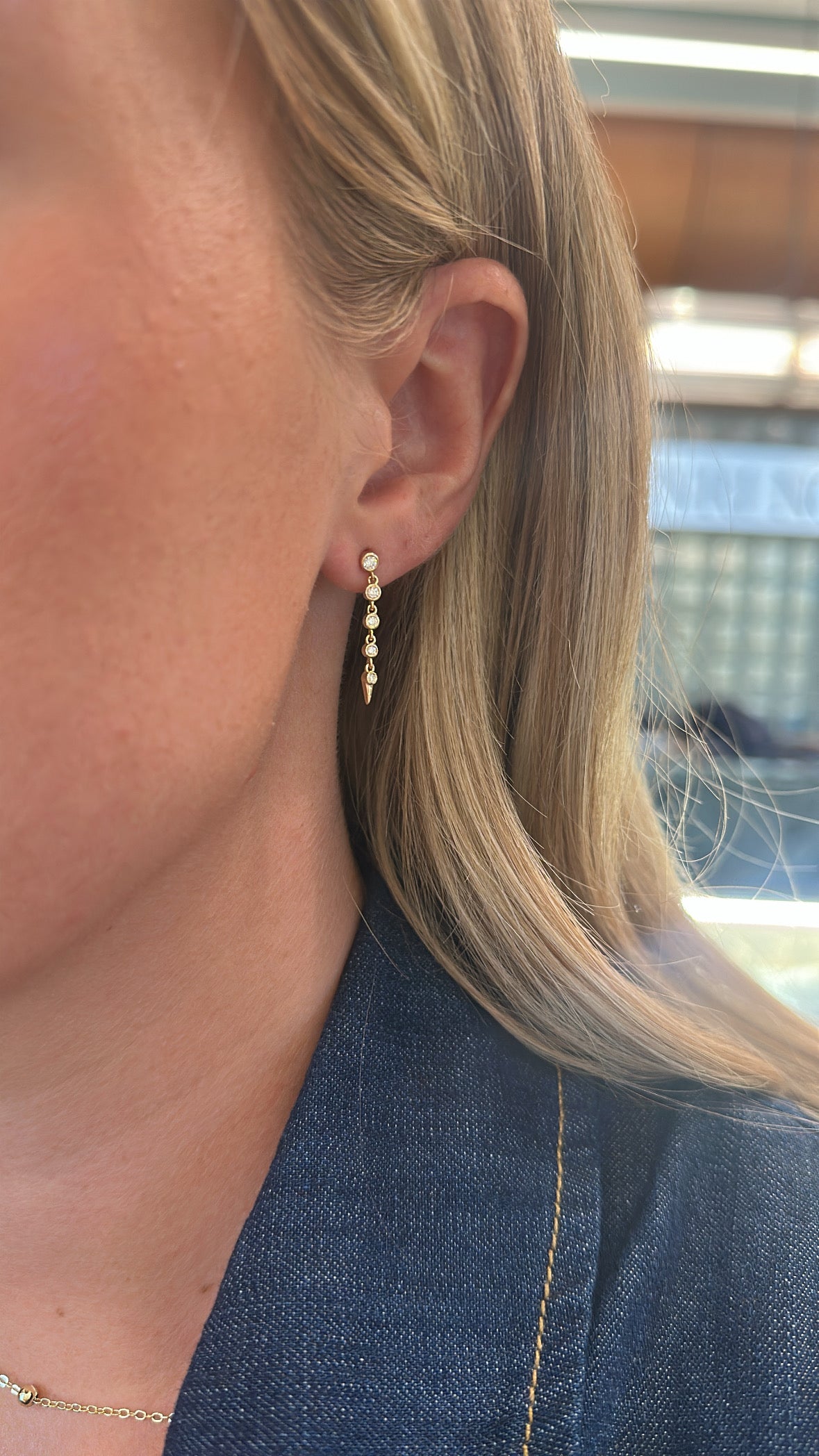 Round Diamond Bezel Drop Earrings