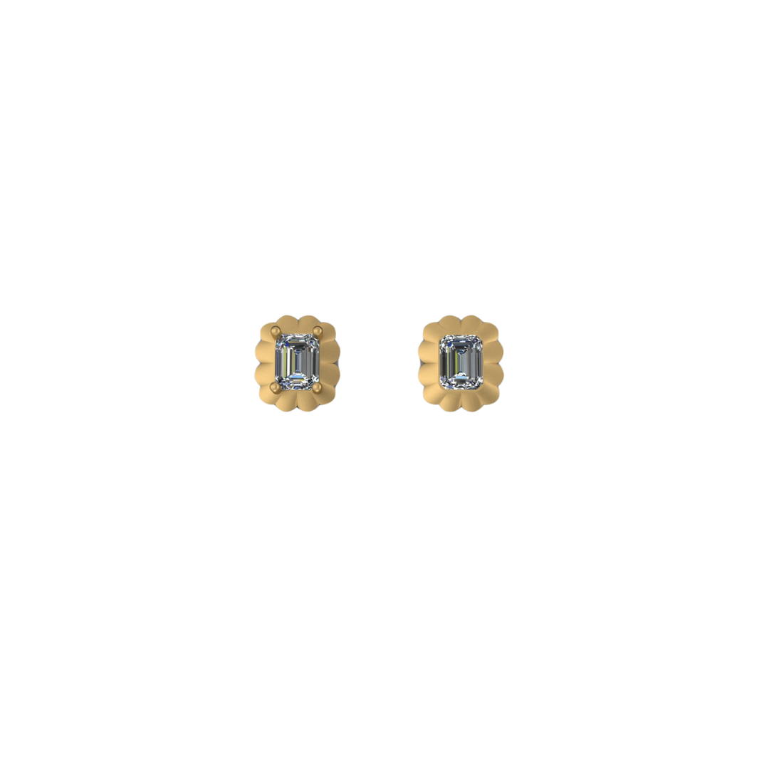 Scalloped Emerald Diamond Studs