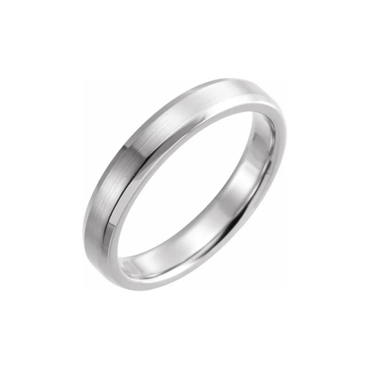 14K White Gold Satin Beveled-Edge Band