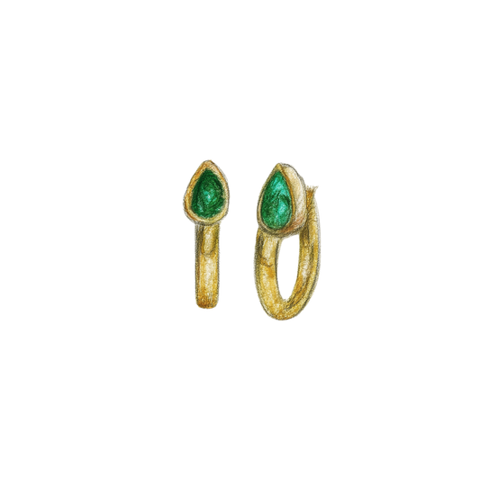 Bezel Pear Cut Emerald Huggies