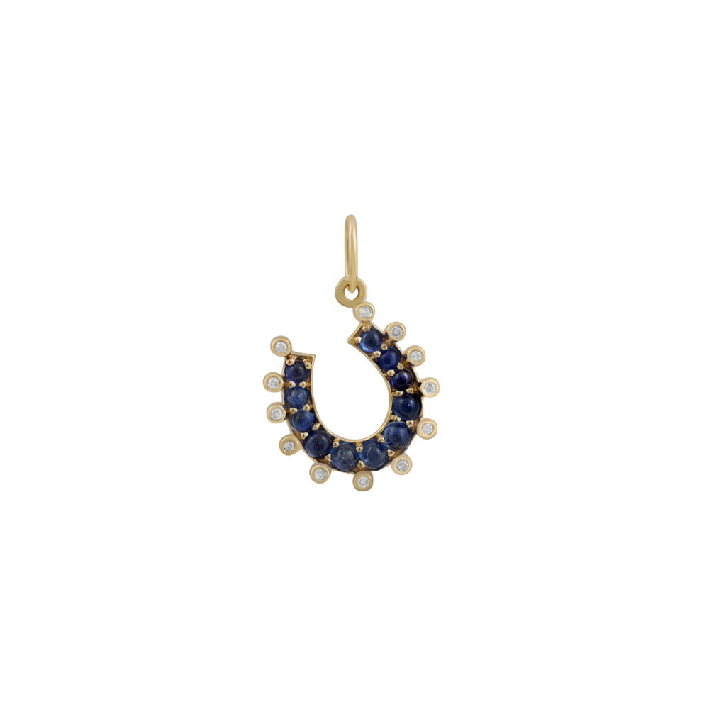 Blue Sapphire and Diamond Horseshoe Charm
