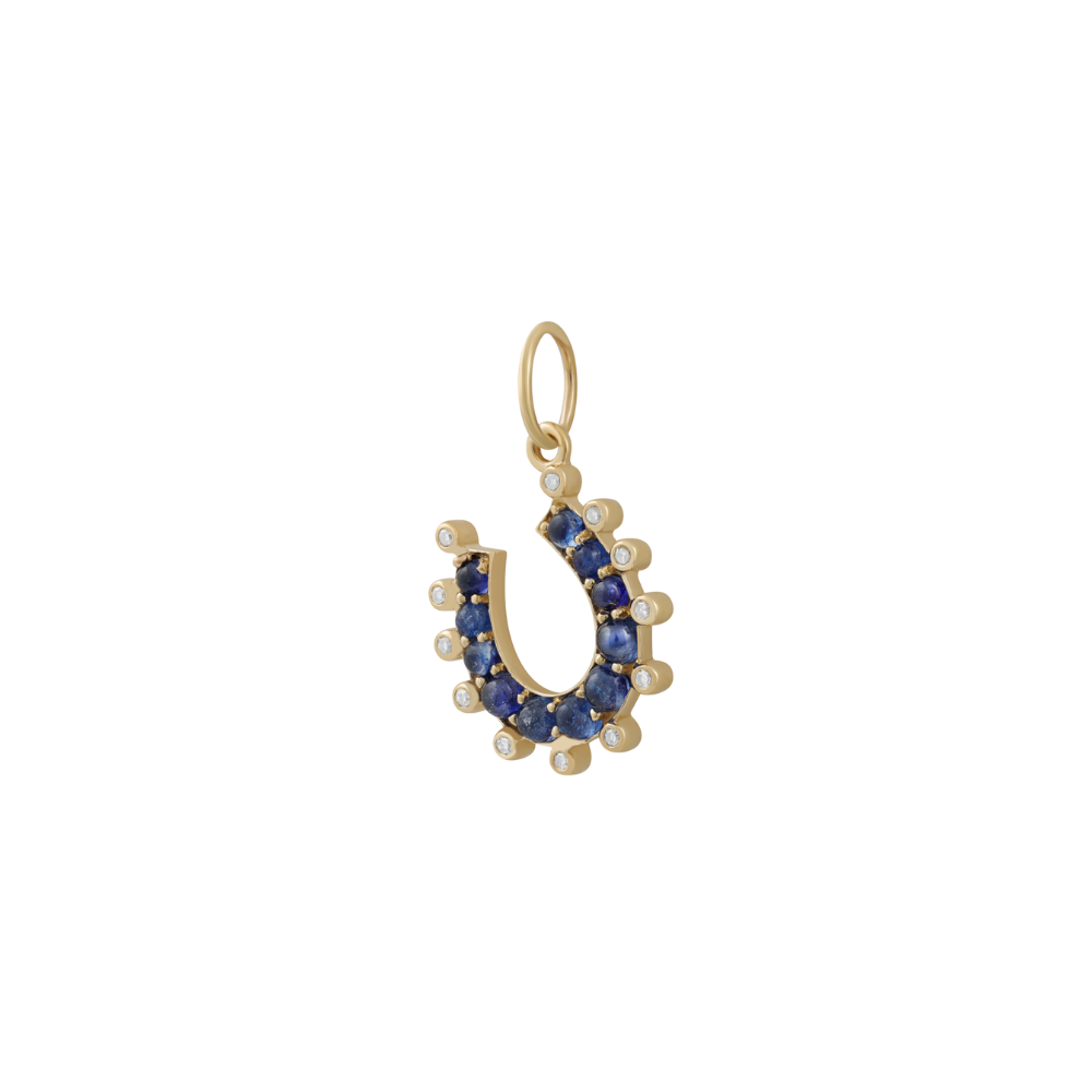 Blue Sapphire and Diamond Horseshoe Charm