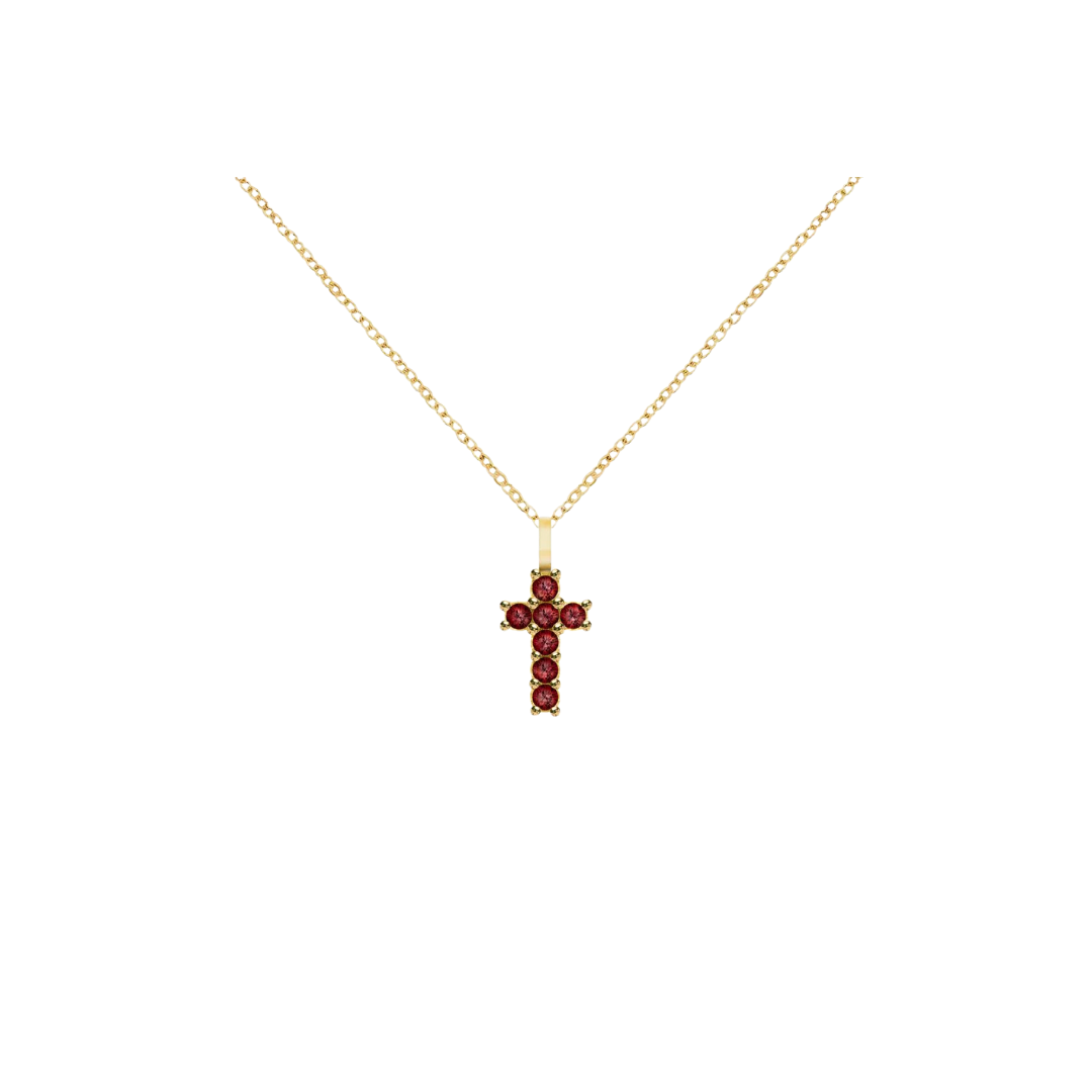 14K Gold Gemstone Cross Necklace