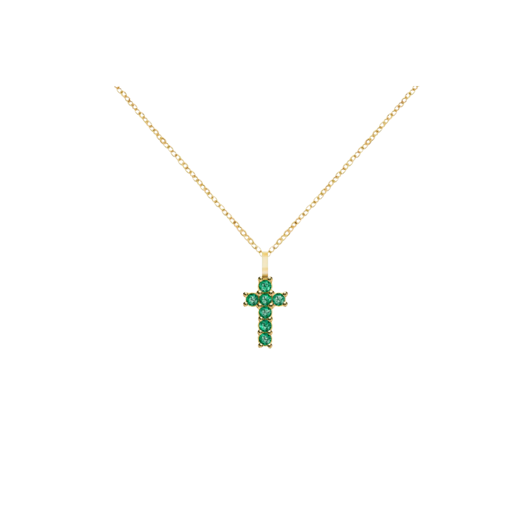 14K Gold Gemstone Cross Necklace