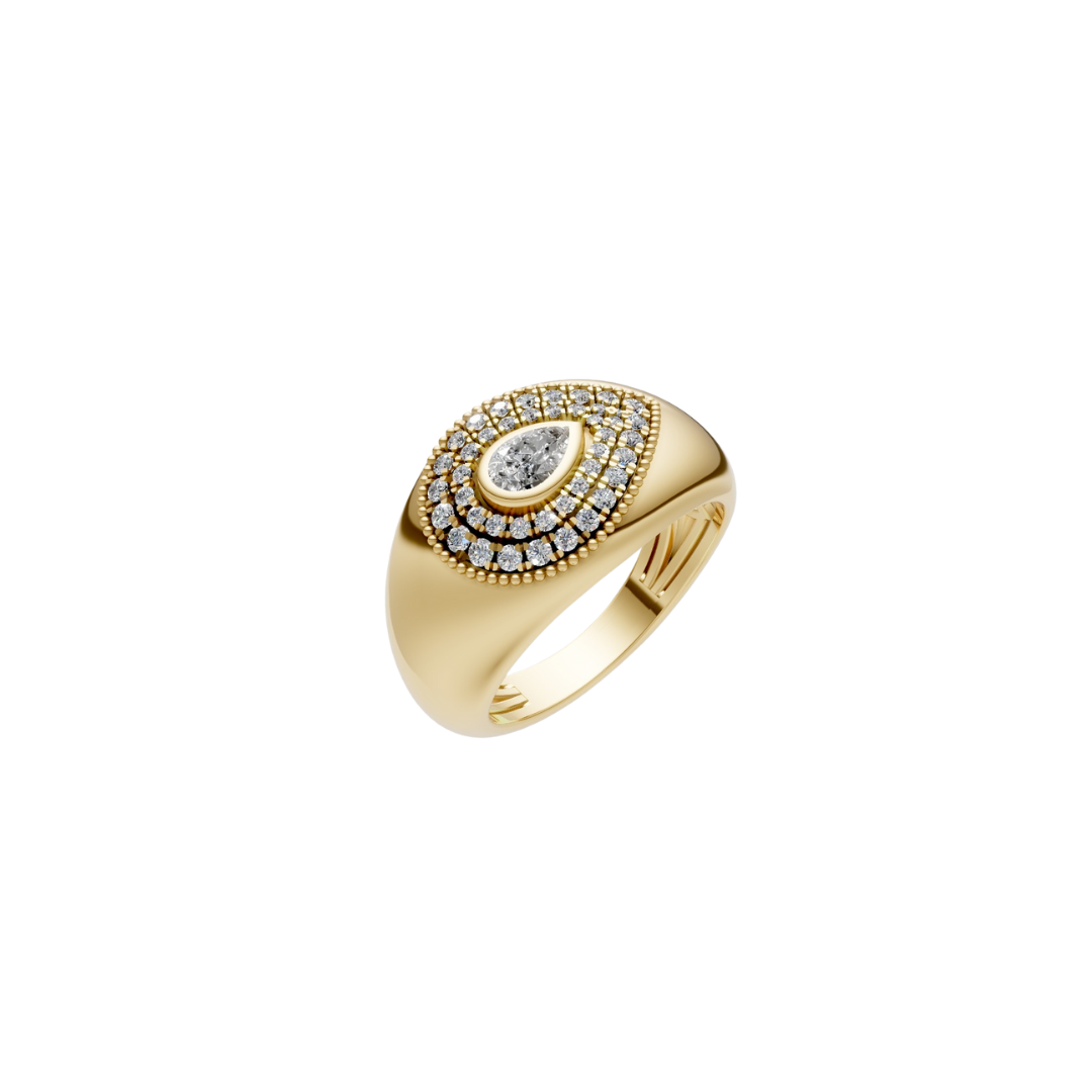 Diamond Bezel Pear Signet Ring