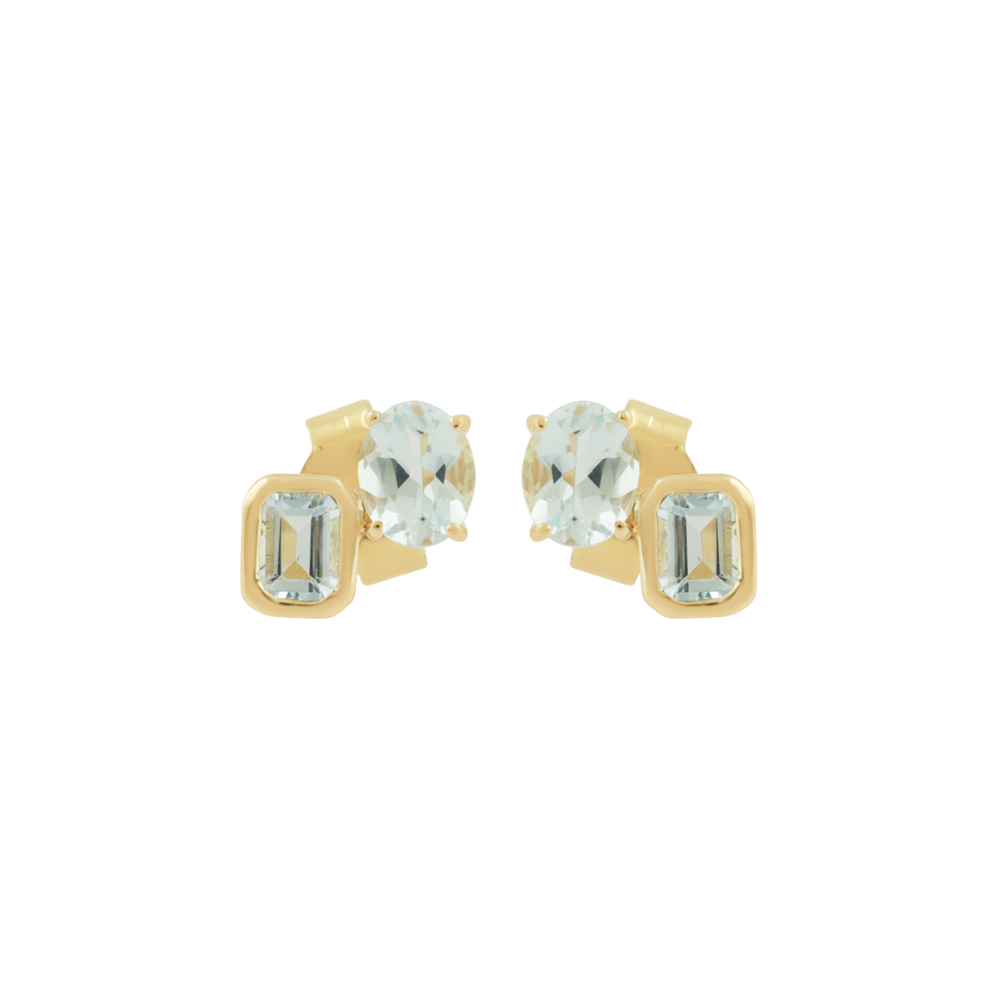 Aquamarine Oval and Bezel Emerald-Cut Studs