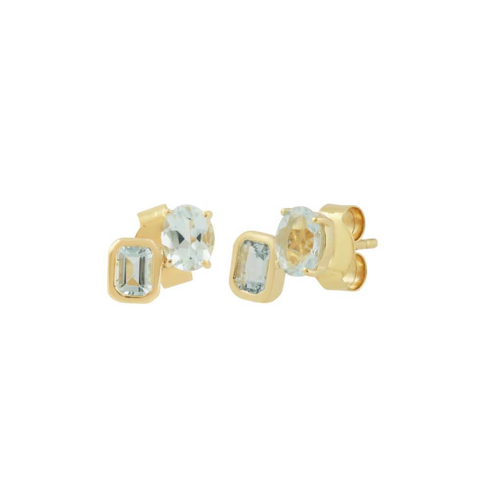 Aquamarine Oval and Bezel Emerald-Cut Studs
