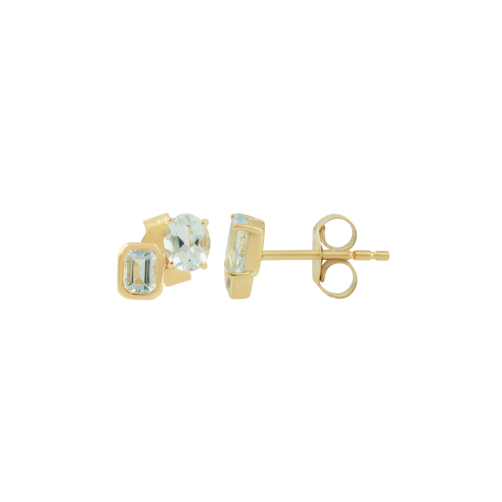 Aquamarine Oval and Bezel Emerald-Cut Studs