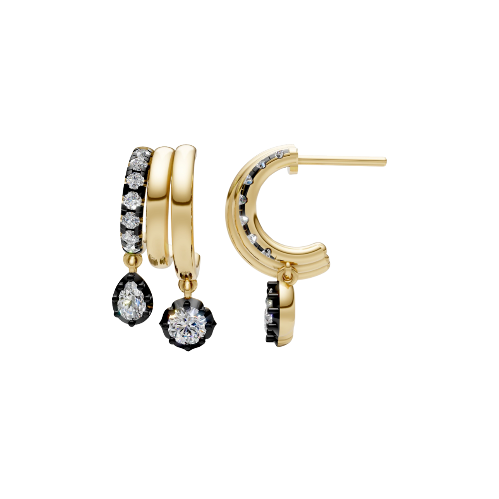 Triple Half Huggie with Black Rhodium Diamond Drop – Henri Noël
