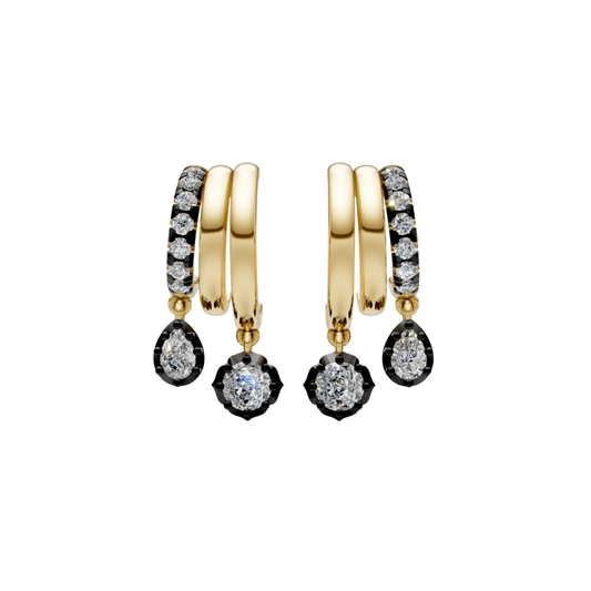 Triple Half Huggie with Black Rhodium Diamond Drop