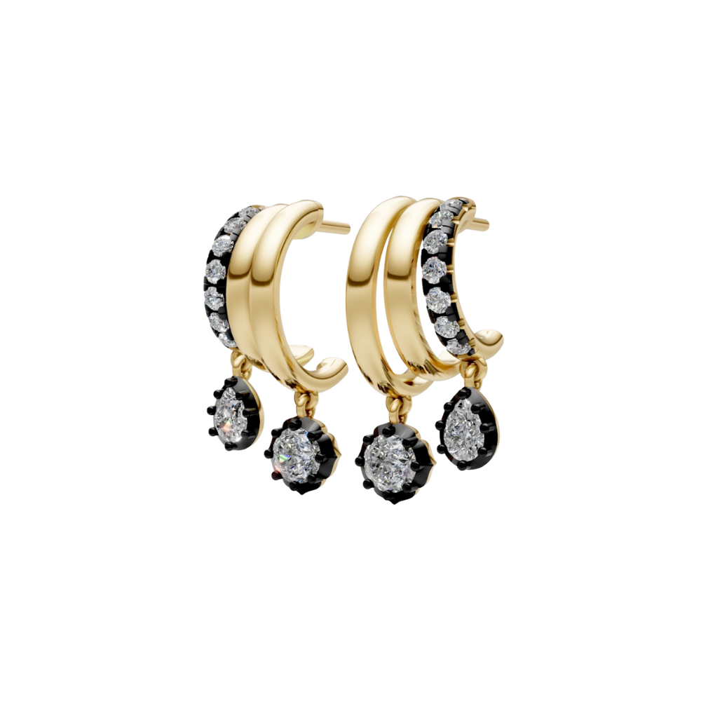 Triple Half Huggie with Black Rhodium Diamond Drop – Henri Noël