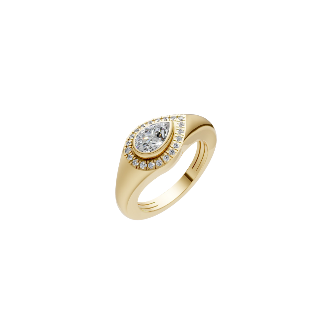Diamond Halo Bezel Signet Pinky Rings