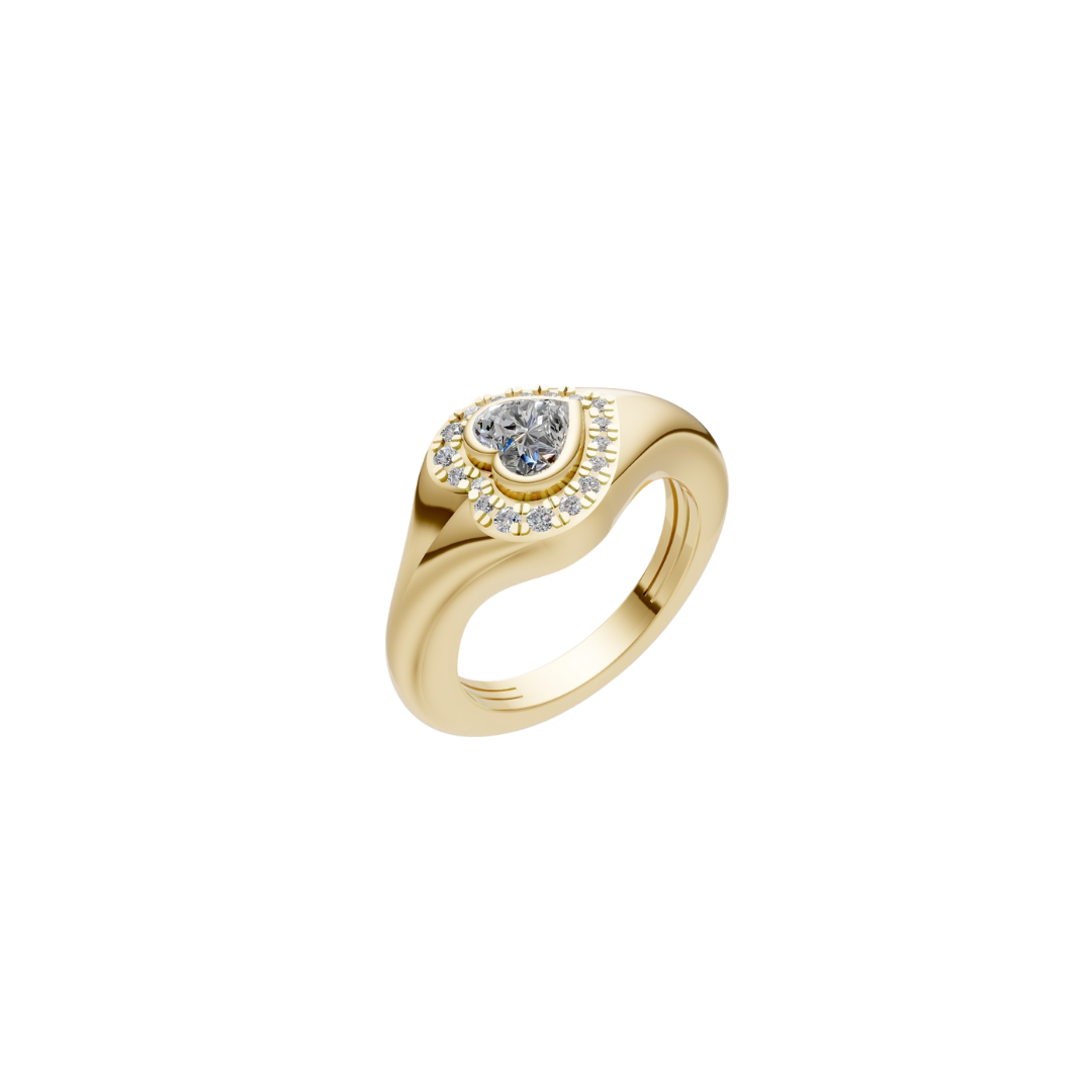 Diamond Halo Bezel Signet Pinky Rings