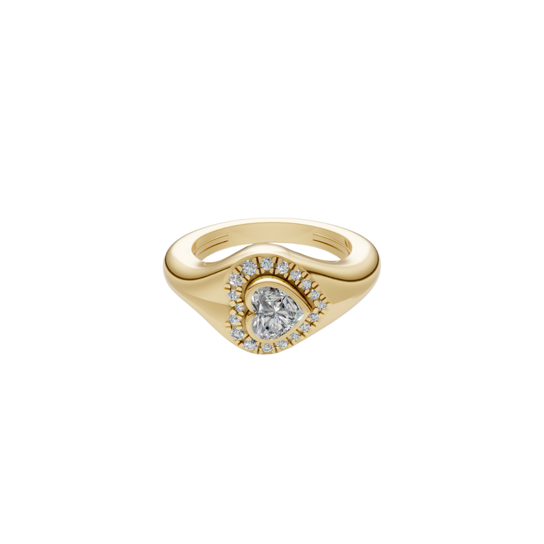 Diamond Halo Bezel Signet Pinky Rings