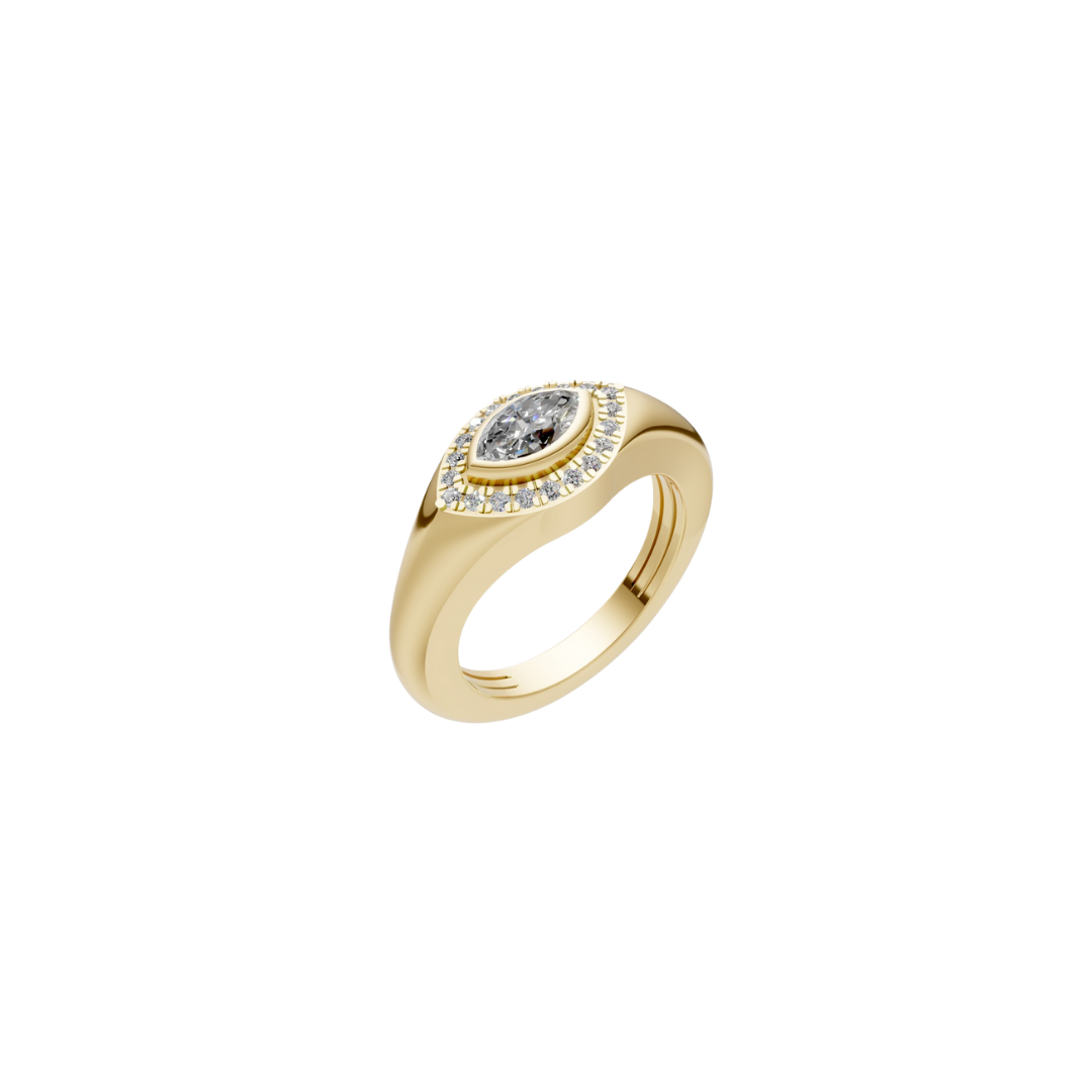 Diamond Halo Bezel Signet Pinky Rings