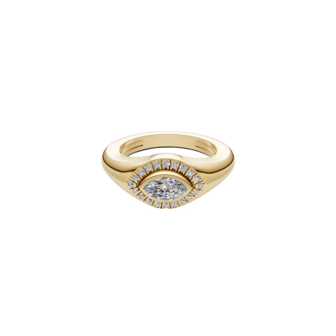Diamond Halo Bezel Signet Pinky Rings