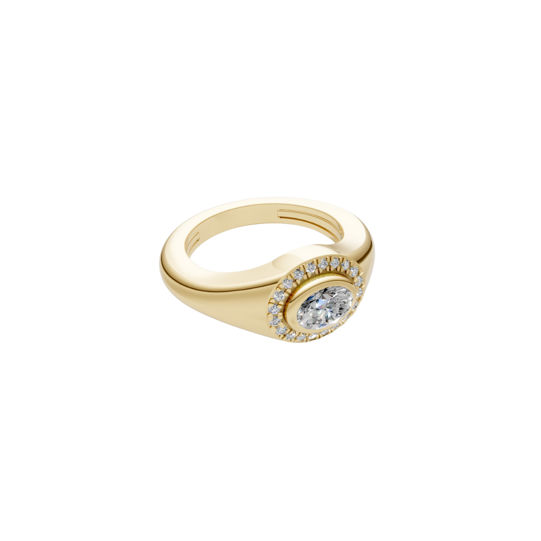 Diamond Halo Bezel Signet Pinky Rings