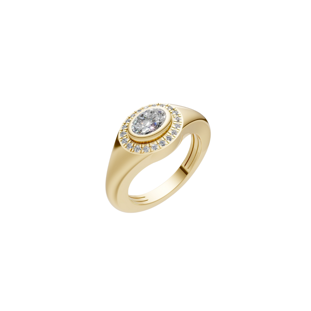 Diamond Halo Bezel Signet Pinky Rings