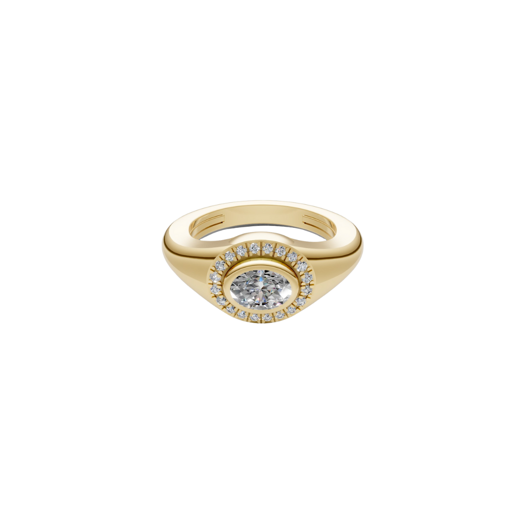 Diamond Halo Bezel Signet Pinky Rings