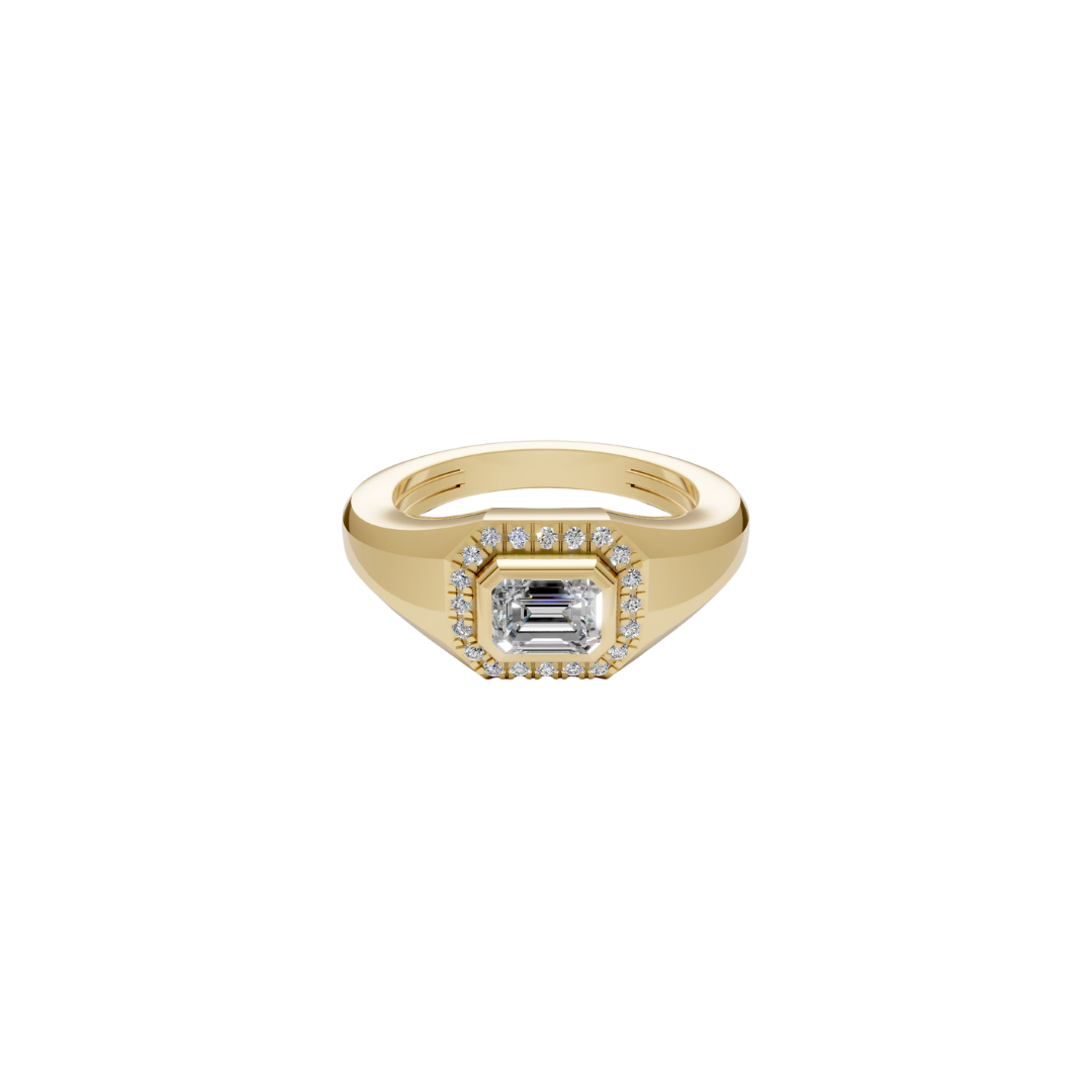 Diamond Halo Bezel Signet Pinky Rings