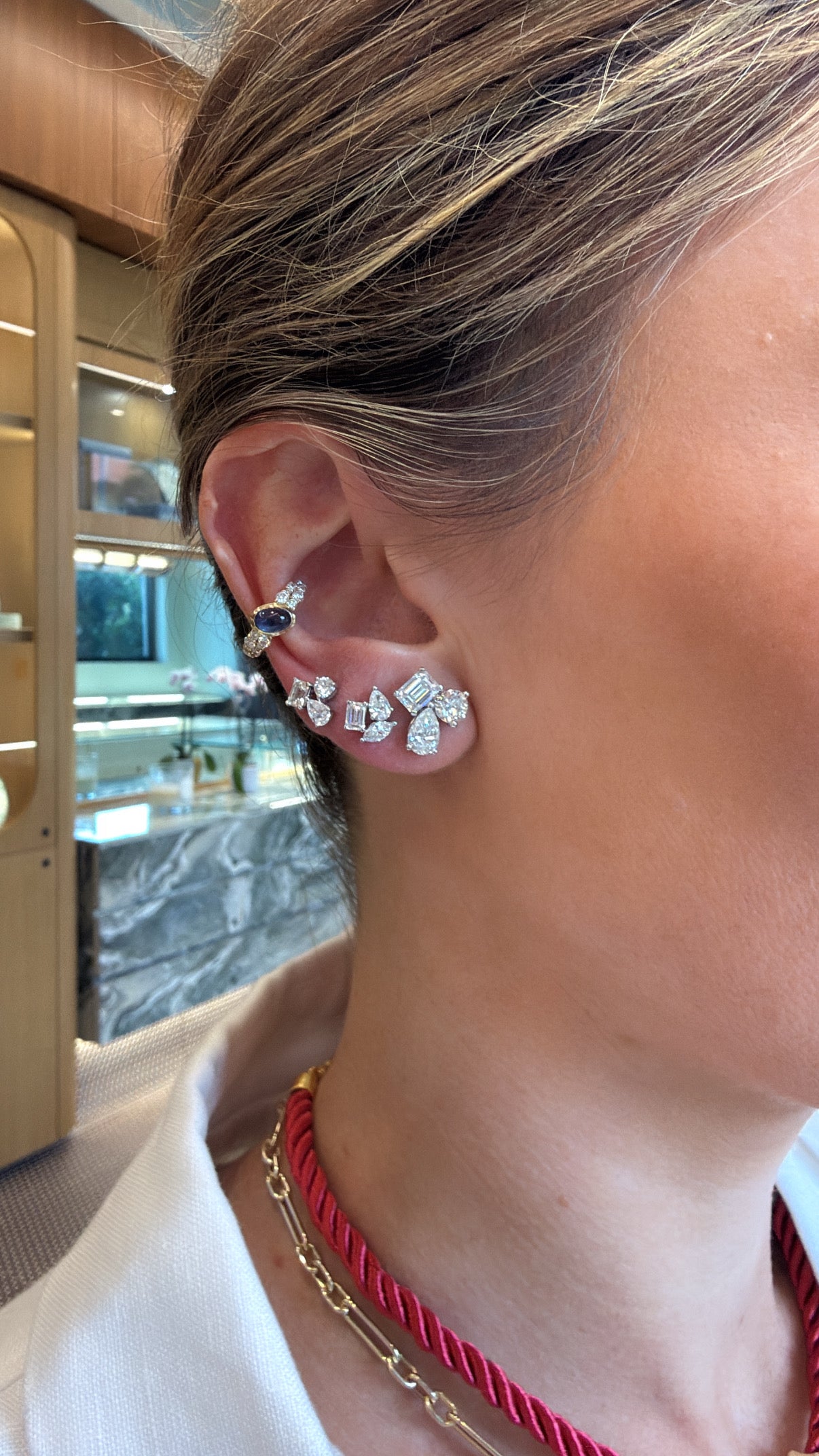 Emerald Pear Diamond Studs