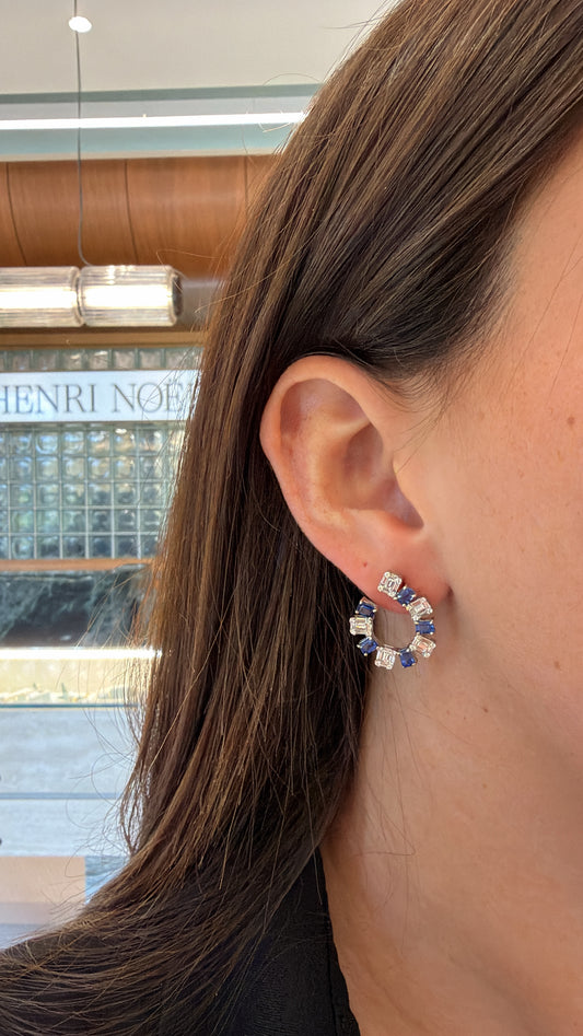 Blue Sapphire & Diamond Open Hoop Earrings – Henri Noël