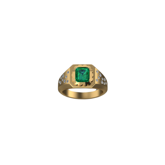 Scalloped Emerald Signet Ring