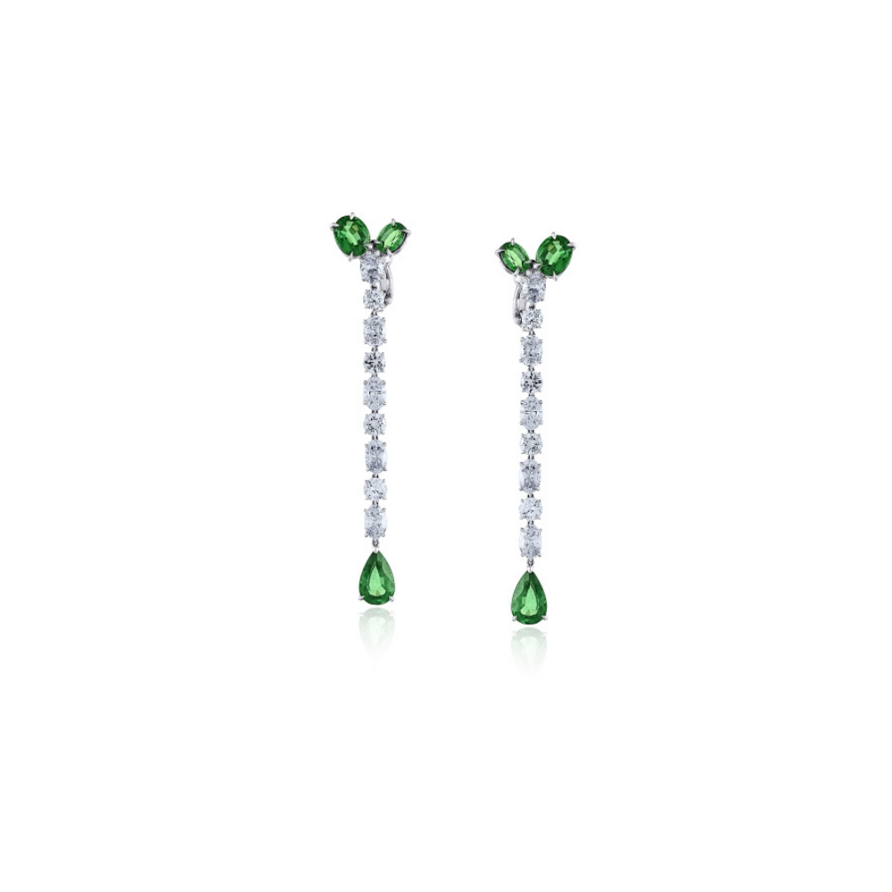 Fancy Shape Tsavorite and Diamond Drop Earrings