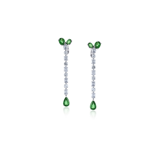 Fancy Shape Tsavorite and Diamond Drop Earrings
